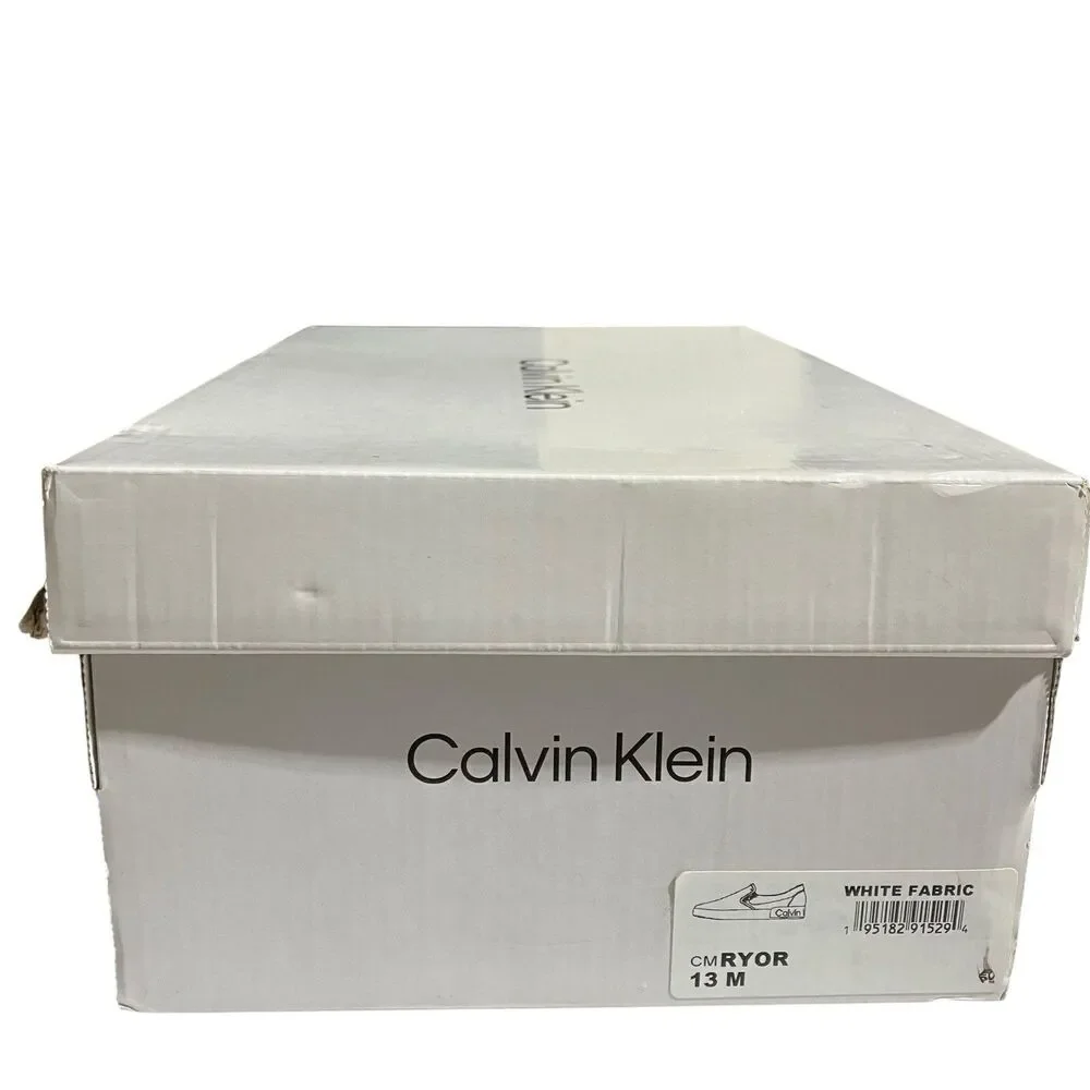 Calvin Klein Slip On Sneakers Mens 13 White Canvas Logo Casual‎ Shoes Coastal